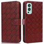 For OnePlus Nord 2 5G Embossed Big Small Concentric Squares Pattern Horizontal Flip Leather Case with Card Slot & Holder & Wallet(Brown)