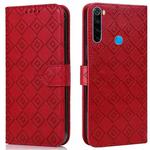For Xiaomi Redmi Note 8 2021 / Note 8 Embossed Big Small Concentric Squares Pattern Horizontal Flip Leather Case with Card Slot & Holder & Wallet(Red)