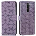 For Xiaomi Redmi Note 8 Pro Embossed Big Small Concentric Squares Pattern Horizontal Flip Leather Case with Card Slot & Holder & Wallet(Purple)