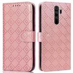 For Xiaomi Redmi Note 8 Pro Embossed Big Small Concentric Squares Pattern Horizontal Flip Leather Case with Card Slot & Holder & Wallet(Pink)