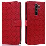 For Xiaomi Redmi Note 8 Pro Embossed Big Small Concentric Squares Pattern Horizontal Flip Leather Case with Card Slot & Holder & Wallet(Red)