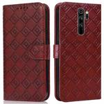 For Xiaomi Redmi Note 8 Pro Embossed Big Small Concentric Squares Pattern Horizontal Flip Leather Case with Card Slot & Holder & Wallet(Brown)