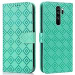 For Xiaomi Redmi Note 8 Pro Embossed Big Small Concentric Squares Pattern Horizontal Flip Leather Case with Card Slot & Holder & Wallet(Green)