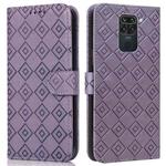 For Xiaomi Redmi Note 9 Embossed Big Small Concentric Squares Pattern Horizontal Flip Leather Case with Card Slot & Holder & Wallet(Purple)