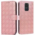 For Xiaomi Redmi Note 9 Embossed Big Small Concentric Squares Pattern Horizontal Flip Leather Case with Card Slot & Holder & Wallet(Pink)