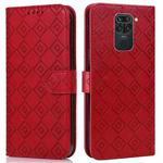 For Xiaomi Redmi Note 9 Embossed Big Small Concentric Squares Pattern Horizontal Flip Leather Case with Card Slot & Holder & Wallet(Red)