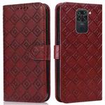 For Xiaomi Redmi Note 9 Embossed Big Small Concentric Squares Pattern Horizontal Flip Leather Case with Card Slot & Holder & Wallet(Brown)