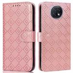 For Xiaomi Redmi Note 9 5G / Note 9T Embossed Big Small Concentric Squares Pattern Horizontal Flip Leather Case with Card Slot & Holder & Wallet(Pink)