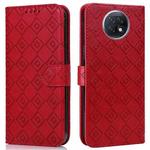 For Xiaomi Redmi Note 9 5G / Note 9T Embossed Big Small Concentric Squares Pattern Horizontal Flip Leather Case with Card Slot & Holder & Wallet(Red)