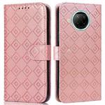 For Xiaomi Redmi Note 9 Pro 5G / Mi 10i Embossed Big Small Concentric Squares Pattern Horizontal Flip Leather Case with Card Slot & Holder & Wallet(Pink)