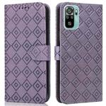 For Xiaomi Redmi Note 10 4G / Note 10S Embossed Big Small Concentric Squares Pattern Horizontal Flip Leather Case with Card Slot & Holder & Wallet(Purple)