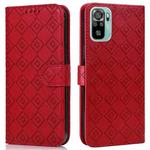 For Xiaomi Redmi Note 10 4G / Note 10S Embossed Big Small Concentric Squares Pattern Horizontal Flip Leather Case with Card Slot & Holder & Wallet(Red)