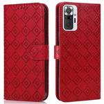 For Xiaomi Redmi Note 10 Pro/10 Pro Max Embossed Big Small Concentric Squares Pattern Horizontal Flip Leather Case with Card Slot & Holder & Wallet(Red)