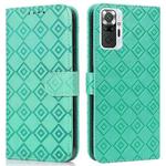For Xiaomi Redmi Note 10 Pro/10 Pro Max Embossed Big Small Concentric Squares Pattern Horizontal Flip Leather Case with Card Slot & Holder & Wallet(Green)