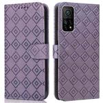 For Xiaomi Mi 10T / 10T Pro/Redmi K30S Embossed Big Small Concentric Squares Pattern Horizontal Flip Leather Case with Card Slot & Holder & Wallet(Purple)