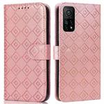 For Xiaomi Mi 10T / 10T Pro/Redmi K30S Embossed Big Small Concentric Squares Pattern Horizontal Flip Leather Case with Card Slot & Holder & Wallet(Pink)