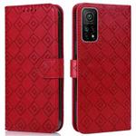 For Xiaomi Mi 10T / 10T Pro/Redmi K30S Embossed Big Small Concentric Squares Pattern Horizontal Flip Leather Case with Card Slot & Holder & Wallet(Red)