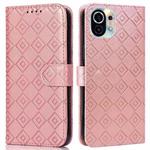 For Xiaomi Mi 11 Embossed Big Small Concentric Squares Pattern Horizontal Flip Leather Case with Card Slot & Holder & Wallet(Pink)