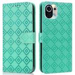 For Xiaomi Mi 11 Embossed Big Small Concentric Squares Pattern Horizontal Flip Leather Case with Card Slot & Holder & Wallet(Green)