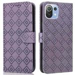 For Xiaomi Mi 11 Lite Embossed Big Small Concentric Squares Pattern Horizontal Flip Leather Case with Card Slot & Holder & Wallet(Purple)