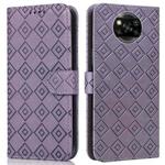 For Xiaomi Poco X3 / X3 NFC Embossed Big Small Concentric Squares Pattern Horizontal Flip Leather Case with Card Slot & Holder & Wallet(Purple)