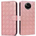 For Xiaomi Poco X3 / X3 NFC Embossed Big Small Concentric Squares Pattern Horizontal Flip Leather Case with Card Slot & Holder & Wallet(Pink)