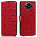 For Xiaomi Poco X3 / X3 NFC Embossed Big Small Concentric Squares Pattern Horizontal Flip Leather Case with Card Slot & Holder & Wallet(Red)