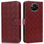 For Xiaomi Poco X3 / X3 NFC Embossed Big Small Concentric Squares Pattern Horizontal Flip Leather Case with Card Slot & Holder & Wallet(Brown)