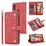For Samsung Galaxy A11 PU + TPU Horizontal Flip Leather Case with Holder & Card Slot & Wallet & Lanyard(Wine Red)