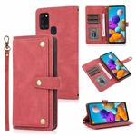 For Samsung Galaxy A21s PU + TPU Horizontal Flip Leather Case with Holder & Card Slot & Wallet & Lanyard(Wine Red)