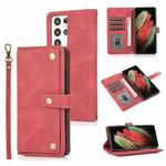 For Samsung Galaxy S21 Ultra 5G PU + TPU Horizontal Flip Leather Case with Holder & Card Slot & Wallet & Lanyard(Wine Red)