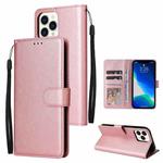 For iPhone 13 Multifunctional Horizontal Flip Leather Case, with Three Card Slot & Holder & Photo Frame & Lanyard(Rose Gold)