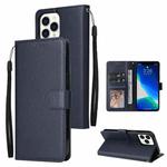 For iPhone 13 Pro Max Multifunctional Horizontal Flip Leather Case, with Three Card Slot & Holder & Photo Frame & Lanyard (Navy)