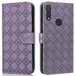 For Motorola Moto E6s 2020 Embossed Big Small Concentric Squares Pattern Horizontal Flip Leather Case with Card Slot & Holder & Wallet(Purple)