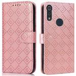 For Motorola Moto E6s 2020 Embossed Big Small Concentric Squares Pattern Horizontal Flip Leather Case with Card Slot & Holder & Wallet(Pink)