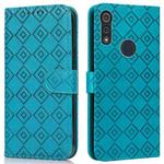 For Motorola Moto E6s 2020 Embossed Big Small Concentric Squares Pattern Horizontal Flip Leather Case with Card Slot & Holder & Wallet(Blue)