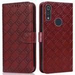 For Motorola Moto E6s 2020 Embossed Big Small Concentric Squares Pattern Horizontal Flip Leather Case with Card Slot & Holder & Wallet(Brown)