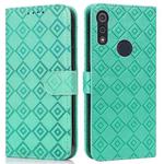 For Motorola Moto E6s 2020 Embossed Big Small Concentric Squares Pattern Horizontal Flip Leather Case with Card Slot & Holder & Wallet(Green)