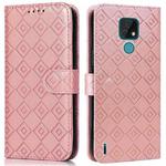 For Motorola Moto E7 2020 Embossed Big Small Concentric Squares Pattern Horizontal Flip Leather Case with Card Slot & Holder & Wallet(Pink)