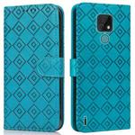 For Motorola Moto E7 2020 Embossed Big Small Concentric Squares Pattern Horizontal Flip Leather Case with Card Slot & Holder & Wallet(Blue)