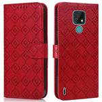 For Motorola Moto E7 2020 Embossed Big Small Concentric Squares Pattern Horizontal Flip Leather Case with Card Slot & Holder & Wallet(Red)