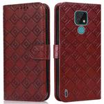 For Motorola Moto E7 2020 Embossed Big Small Concentric Squares Pattern Horizontal Flip Leather Case with Card Slot & Holder & Wallet(Brown)