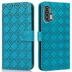 For Motorola Edge+ Embossed Big Small Concentric Squares Pattern Horizontal Flip Leather Case with Card Slot & Holder & Wallet(Blue)