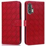 For Motorola Edge+ Embossed Big Small Concentric Squares Pattern Horizontal Flip Leather Case with Card Slot & Holder & Wallet(Red)