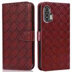 For Motorola Edge+ Embossed Big Small Concentric Squares Pattern Horizontal Flip Leather Case with Card Slot & Holder & Wallet(Brown)