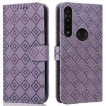 For Motorola Moto G8 Power/G8 Power US Version Embossed Big Small Concentric Squares Pattern Horizontal Flip Leather Case with Card Slot & Holder & Wallet(Purple)