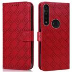 For Motorola Moto G8 Power/G8 Power US Version Embossed Big Small Concentric Squares Pattern Horizontal Flip Leather Case with Card Slot & Holder & Wallet(Red)