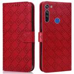 For Motorola Moto G8 / G Fast Embossed Big Small Concentric Squares Pattern Horizontal Flip Leather Case with Card Slot & Holder & Wallet(Red)