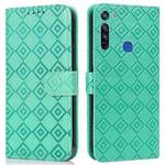 For Motorola Moto G8 / G Fast Embossed Big Small Concentric Squares Pattern Horizontal Flip Leather Case with Card Slot & Holder & Wallet(Green)