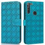 For Motorola Moto G8 Power Lite Embossed Big Small Concentric Squares Pattern Horizontal Flip Leather Case with Card Slot & Holder & Wallet(Blue)